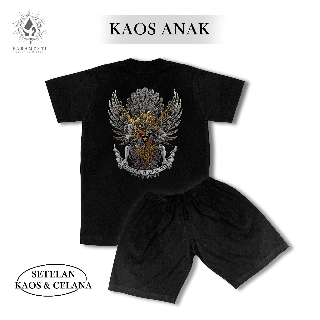PARAMESTI: Kaos Jawa Distro Casual Setelan Anak Laki Laki Couple Karakter Wayang Motif Garuda Gwk