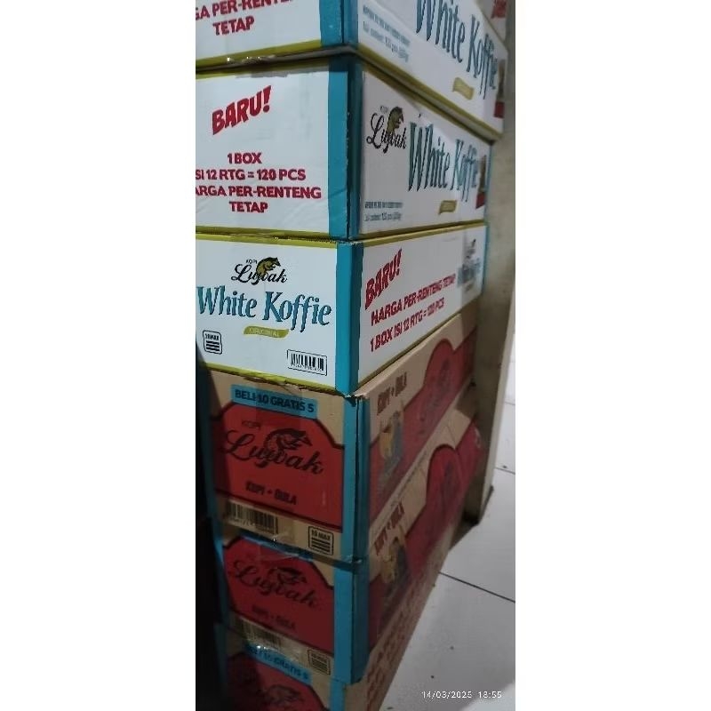 

kopi Luwak+gula per dus isi 150sachet. White koffie luwak per dus isi 120sachet