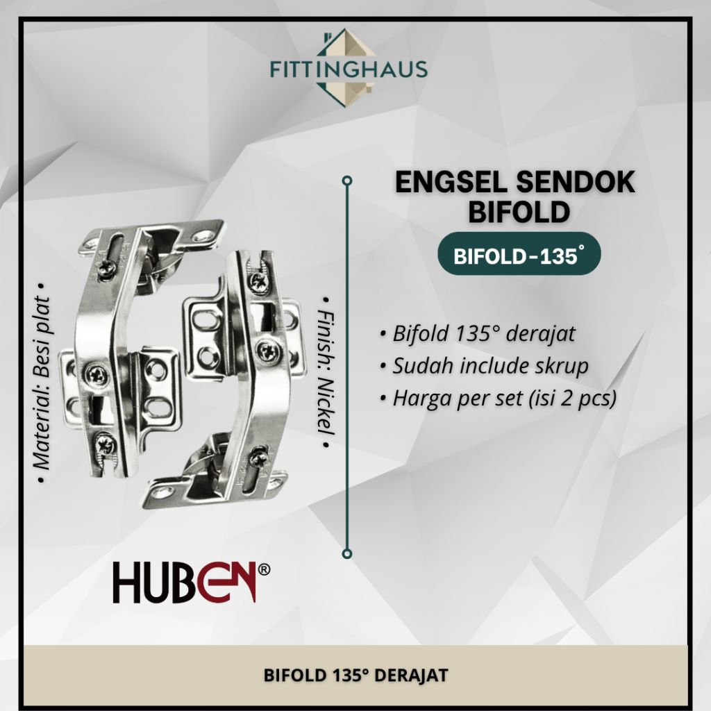 Huben Engsel Sendok BIFOLD 135° Derajat | Engsel Lipat Kabinet | Engsel Pintu Lemari Sudut
