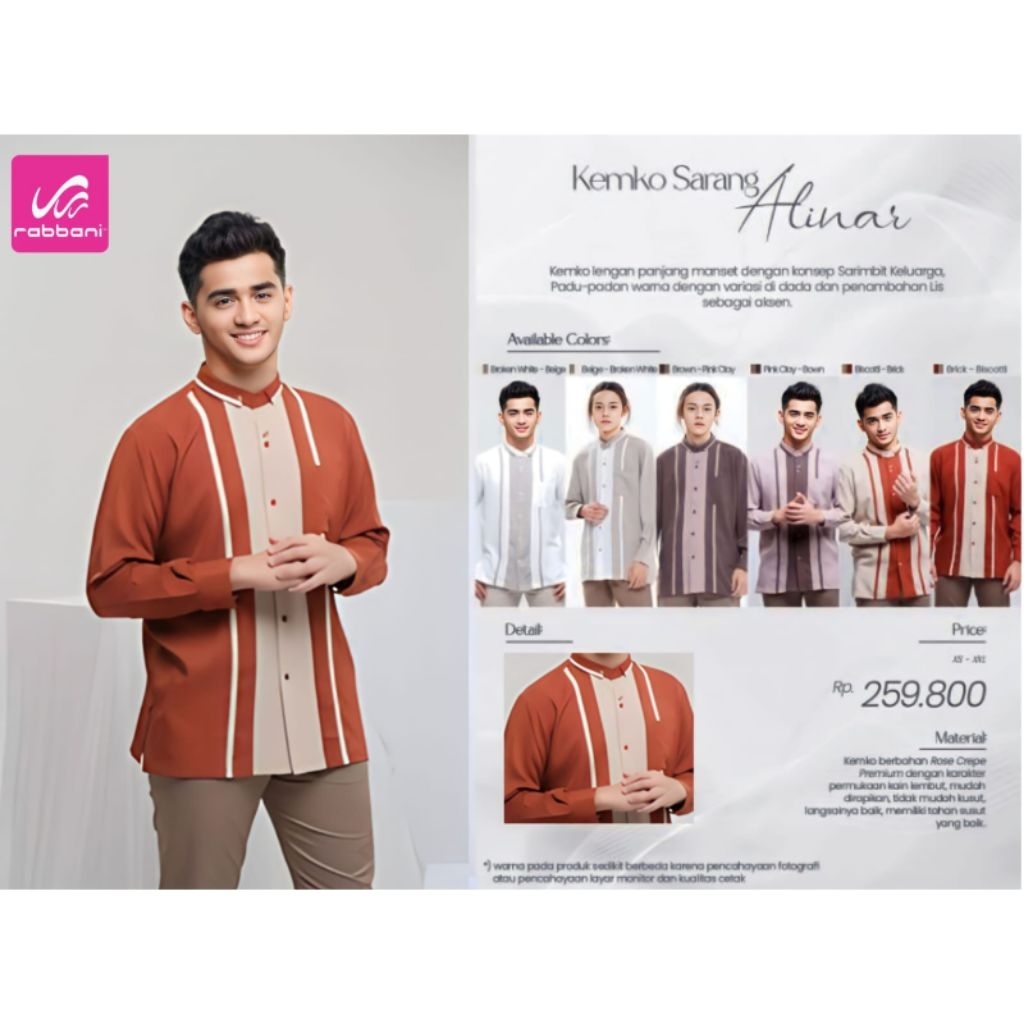 Kemko Kemeja Koko Rabbani Original Sarimbit Sarang Alinar - Merah Bata Size S