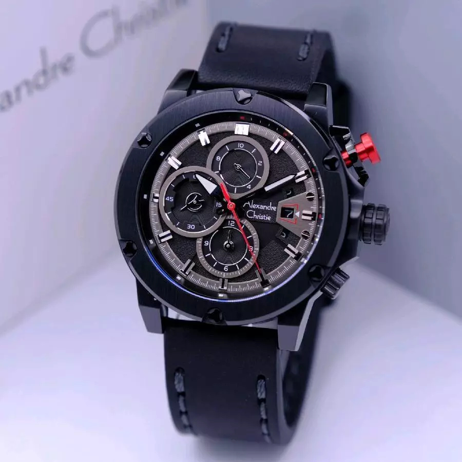 ORIGINAL Jam Tangan Pria KULIT Alexandre Christie AC Cronograph Garansi Resmi 1 Tahun Leather 6141 6