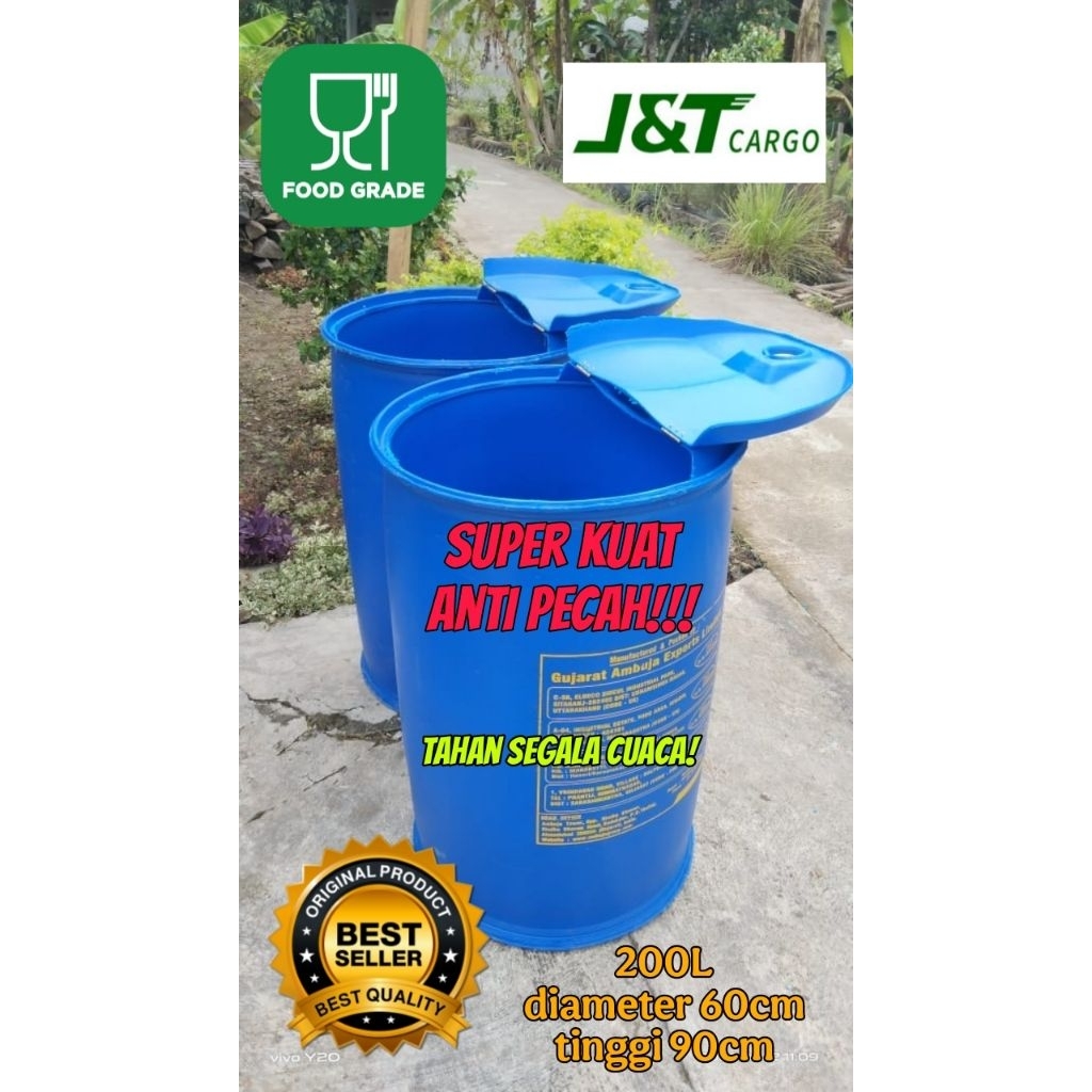 ADA KRAN drum plastik toren air 200 liter sudah bobok atas engsel buka tutup