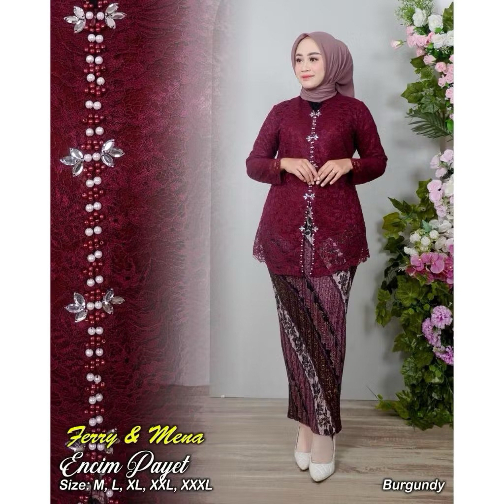 Set Kebaya Encim Brukat Kebaya jumbo Fit Ld 120 - Ld 130 cm Kebaya wisuda Kebaya Kartini Kebaya Tuni