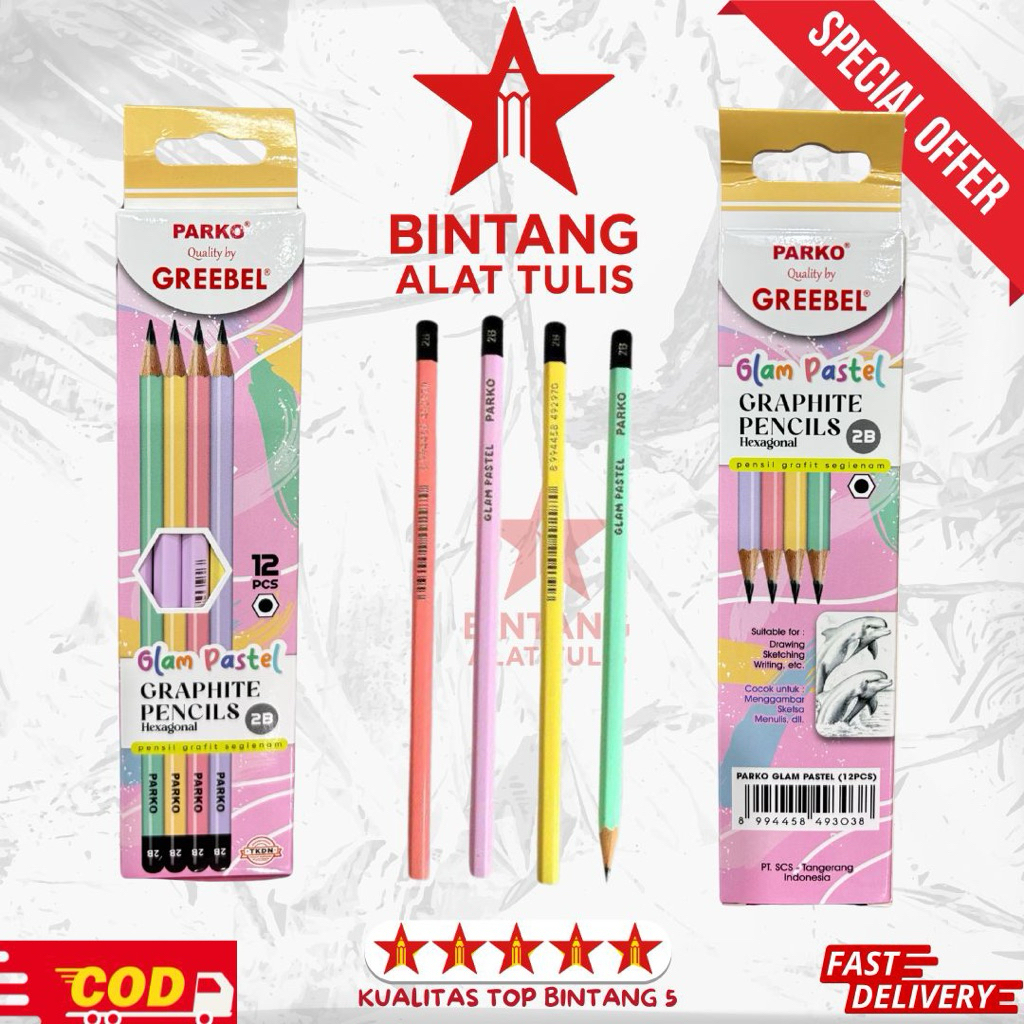 

Greebel Glam Pastel – Pensil Grafit 2B Hexagonal Isi 12, Nyaman untuk Menulis & Menggambar