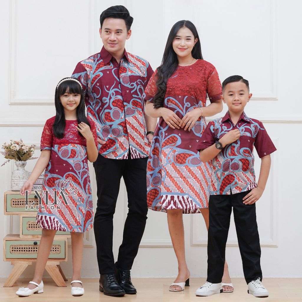 Lylia - Couple Baju Batik Ayah Ibu Anak Atasan Hem Kemeja Dress Tunik Gamis Brokat Sarimbit Seragam 