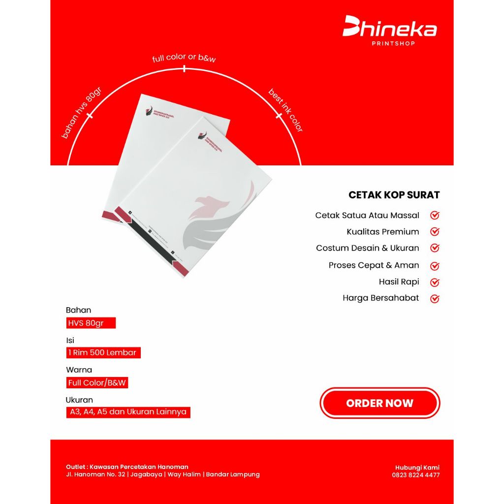 

Cetak Kop Surat A4 - HVS 80gr - Black n White /Full Color/Custom desain