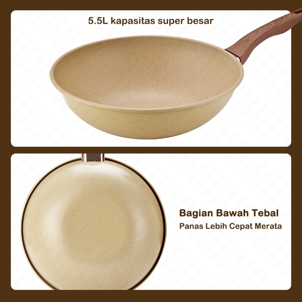 Texania Wajan Keramik 30Cm Wajan Anti Lengket Warna Cream Kitchenware