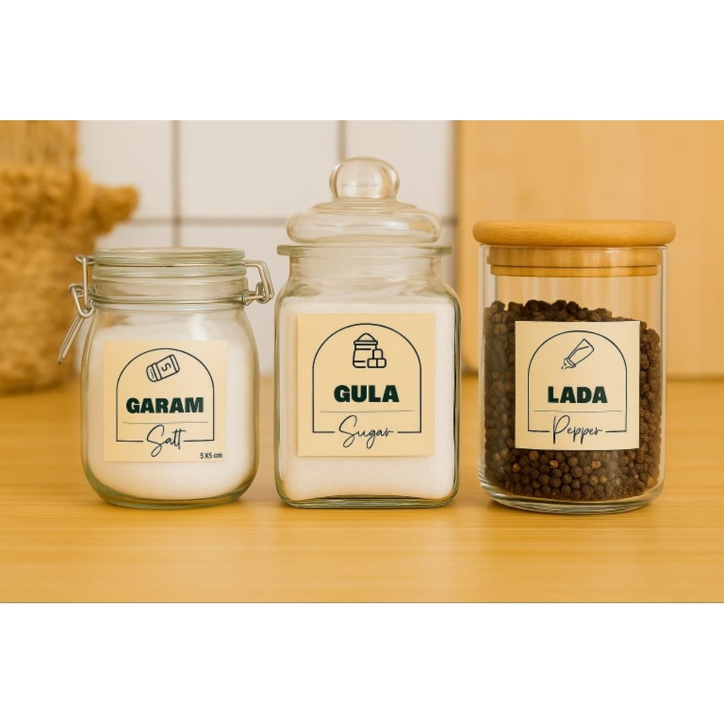 

stiker label botol dan toples | bumbu dapur dan sabun deterjen