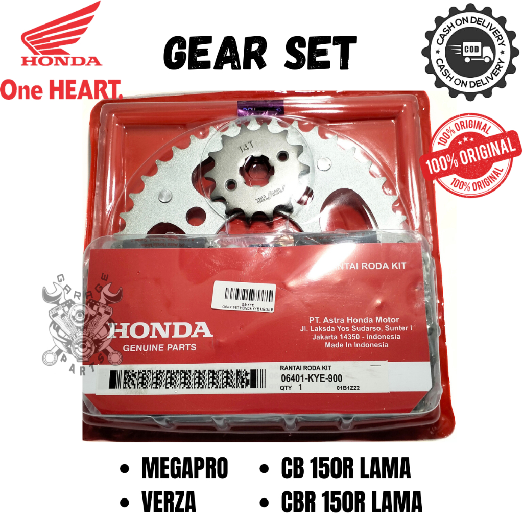 ORIGINAL GEAR SET KYE GIR DEPAN BELAKANG PLUS RANTAI HONDA MEGAPRO NEW MONO CBR 150 R OLD LAMA VERZA