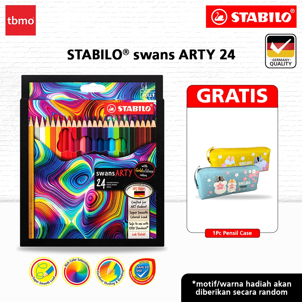 

TBMO STABILO ARTY SWANS COLOR PENCIL 24C / PENSIL WARNA ISI 24 FREE Pencil Case