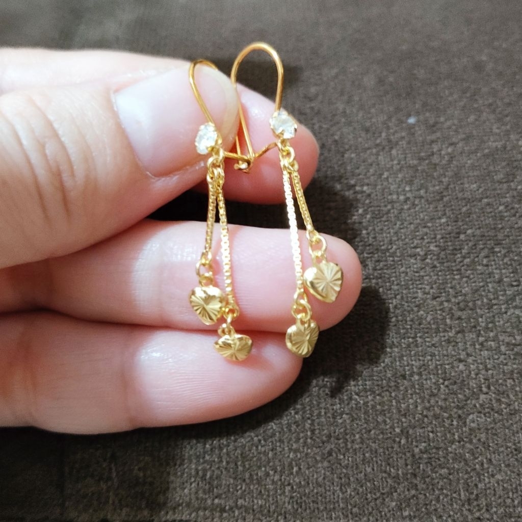 ANTING PANJANG LOVE 2 PERAK 925 LAPIS EMAS