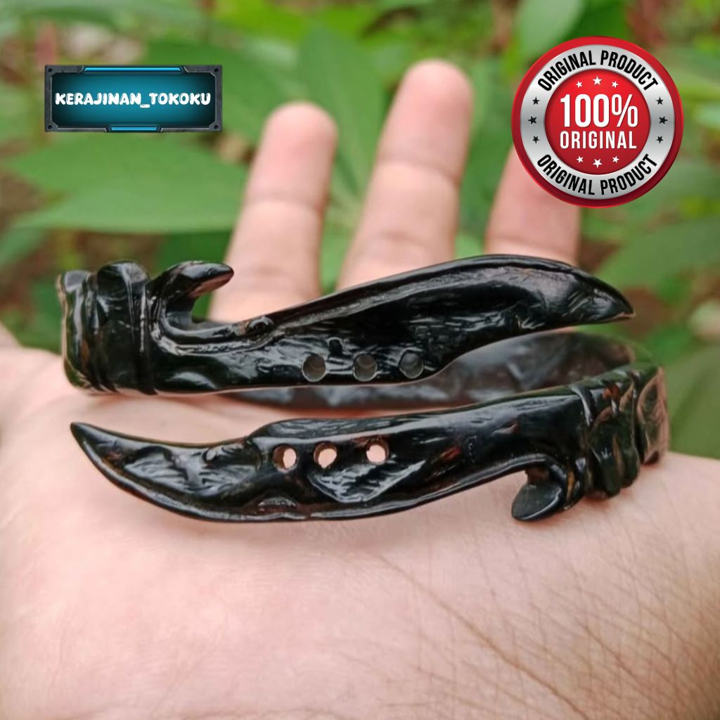 Gelang akar bahar hitam asli Ukir kujang kembar Natural Original 100%