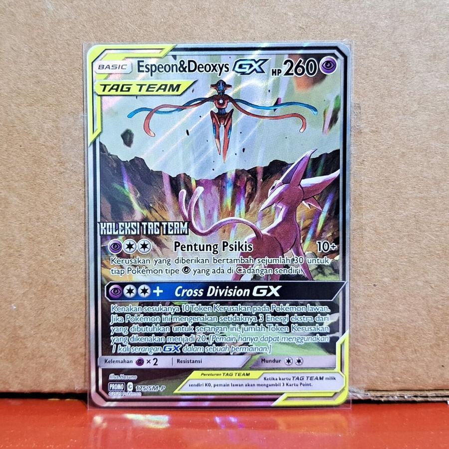 Espeon & Deoxys GX 175/SM-P Exclusive Tag Team Promo Foil Full Art Pokemon TCG Card Indonesia Origin