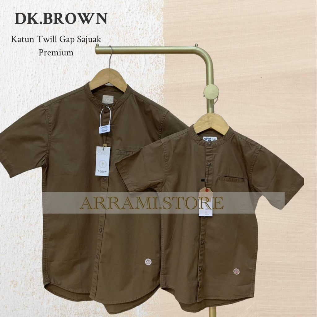 SAJUAK TG PREMIUM~DARK BROWN Coklat Tanah Kemeja Koko Kemko Couple Ayah Anak Terbaru Katun Twill Gap