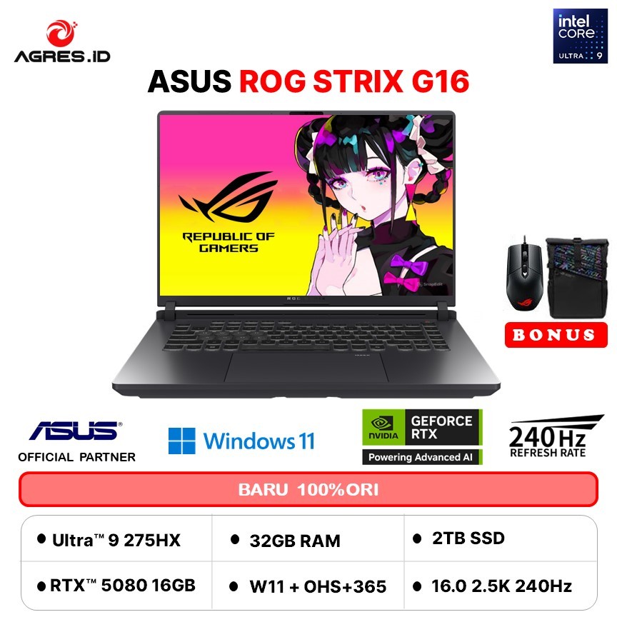 ASUS ROG STRIX G16 G615LW ULTRA 9 275HX RTX5080 16GB/ 32GB 2TB W11+OHS 16.0 2.5K 240HZ 4ZRGB