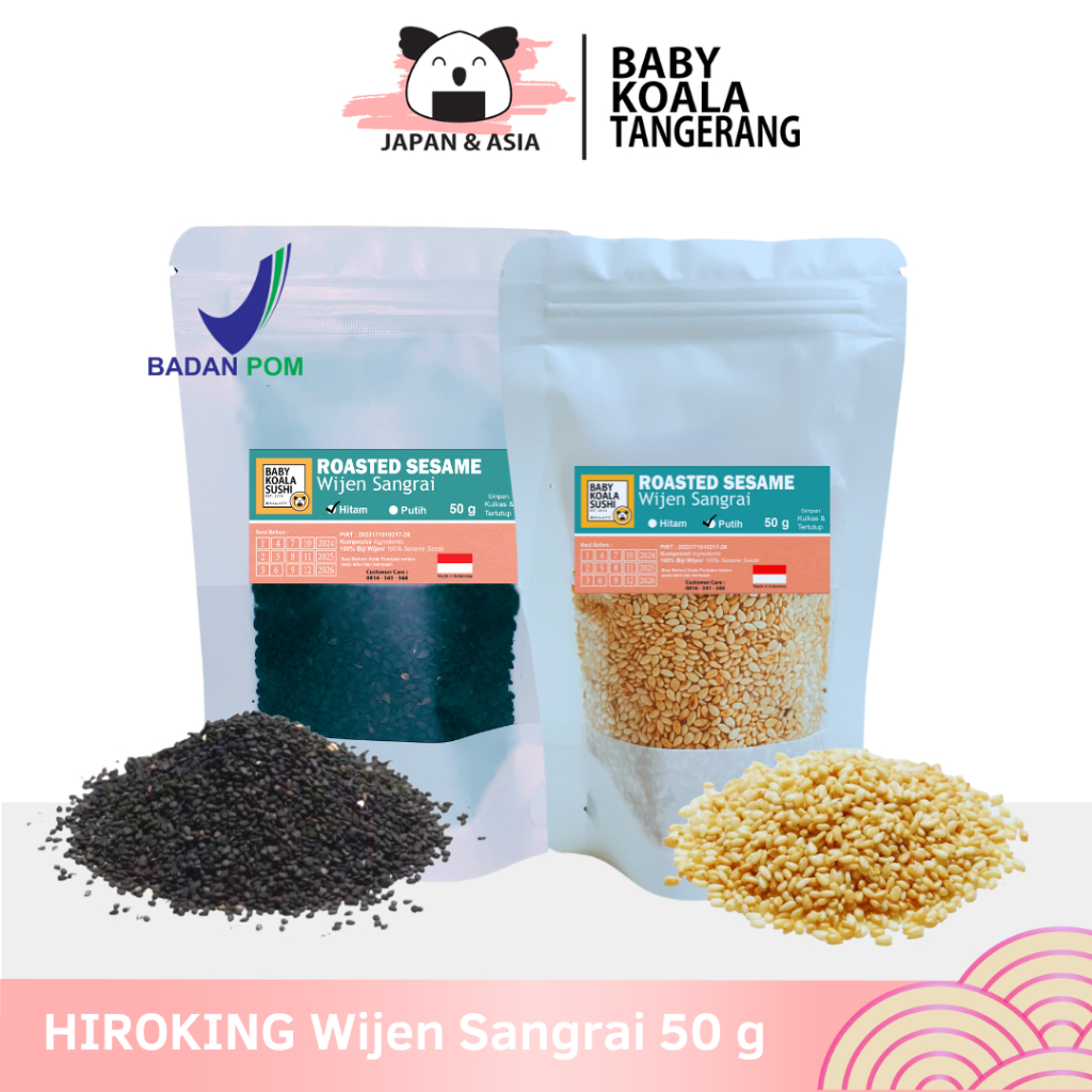 

HIROKING Biji Wijen Putih & Hitam Sangrai 50 g Halal │ Roasted White Sesame Seed for Sushi Ramen - BKT