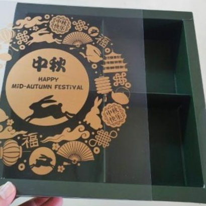 Box Sekat 4 Dus Mooncake Kemasan 125gr - 150g Gram Free Tag  Warna Hijau Tua