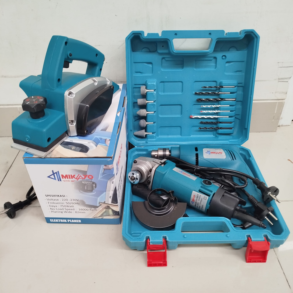 (PROMO PAKET HEMAT ALAT TUKANG KAYU) Electric Planner Mesin Serut Kayu + Bor dan Gerinda Satu Set Ko