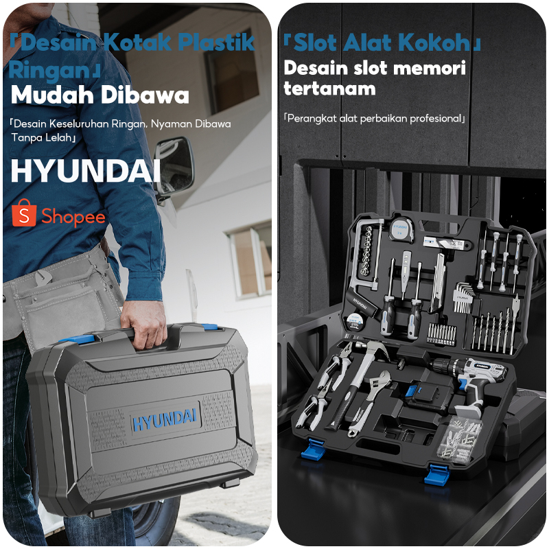 Prayer.Spray - Hyundai Mesin Bor Listrik Cordless Drill Set Lengkap Tool Kit + Baterai Rechargeable