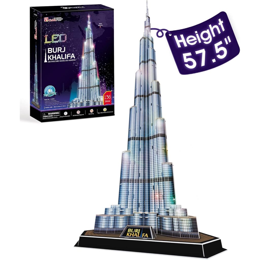 CubicFun 3D-Puzzles LED Dubai Burj Khalifa 146,1 cm H Architektur Gebäude Modellbausätze für Erwachs