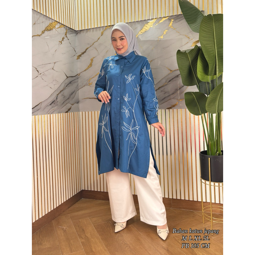 namira long tunik bordir//bahan katun jepang adem