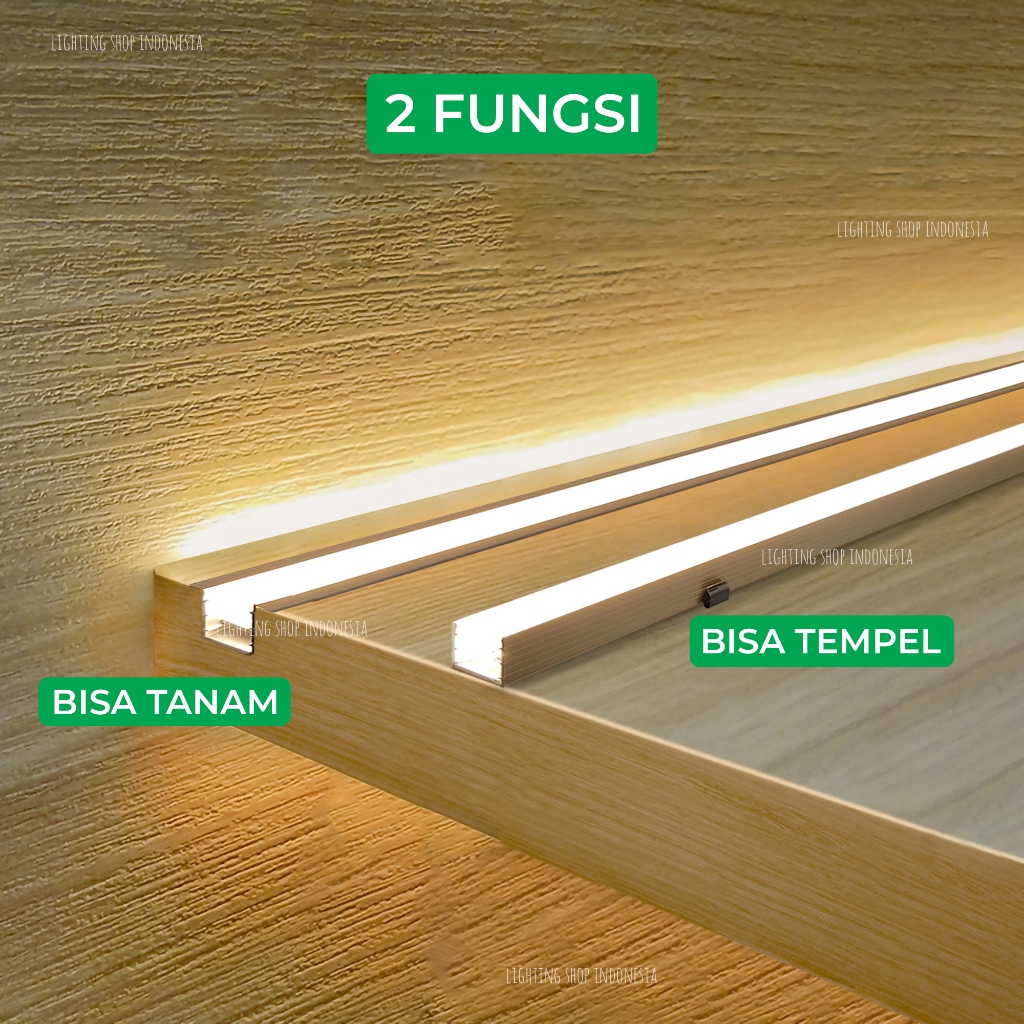 Kap lampu housing 1meter rumah strip led list rell cover aluminium panjang tanam tempel dinding plaf