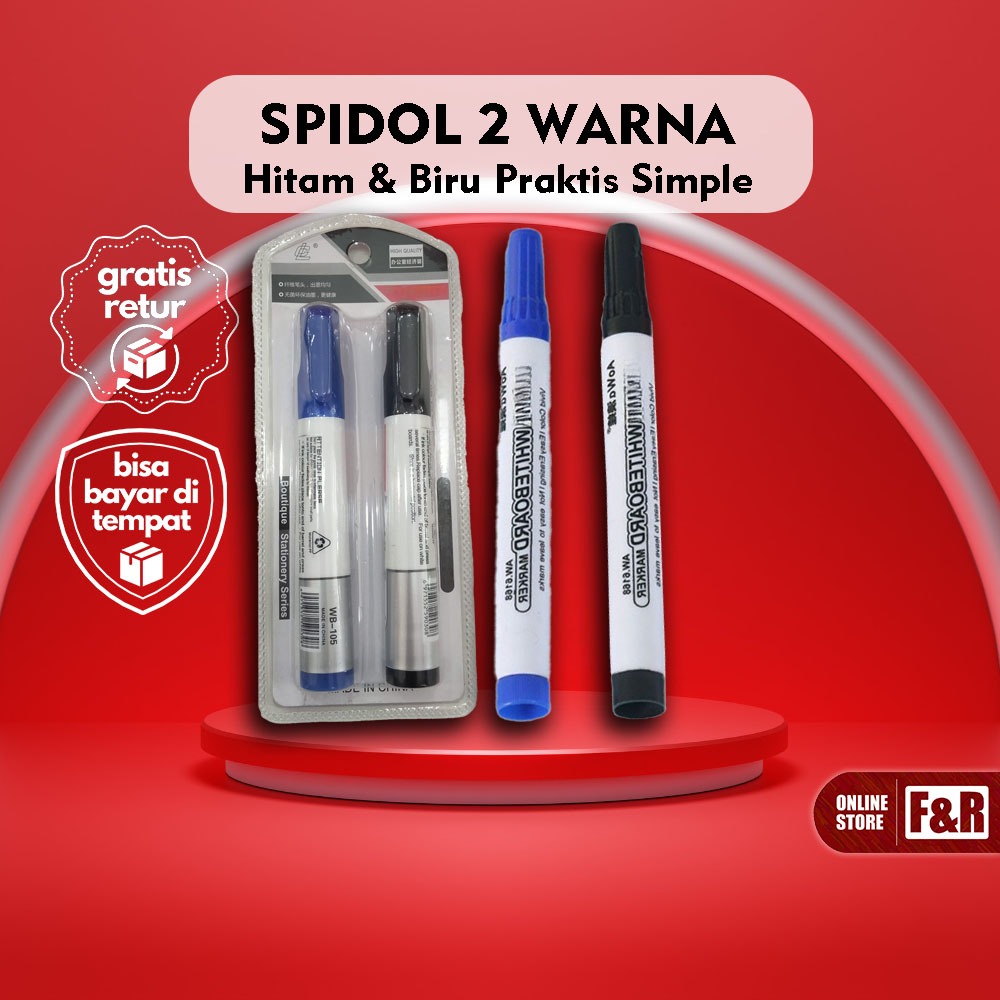 

Spidol Whiteboard Permanent Praktis Spidol Boardmarker 2 Warna Hitam & Biru Spidol Tulis Papan Anti Bocor