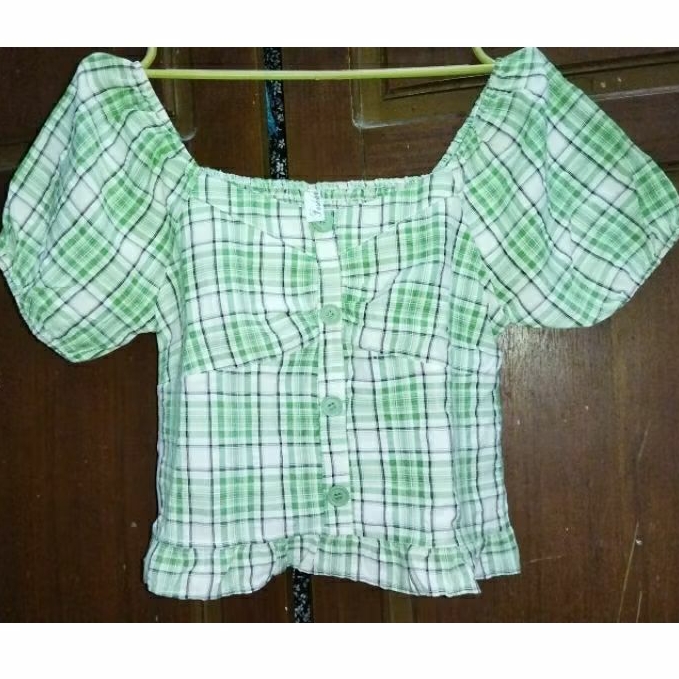 Preloved Baju Crop kotak kotak, Pinggang karet