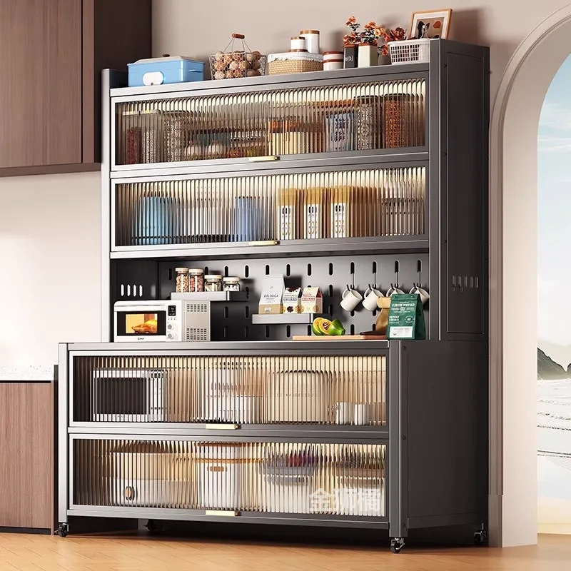 Lemari Dapur Rak Dapur Besi Serbaguna Rak Dapur Dengan Pintu Dapur Kabinet Penyimpanan Rak Piring Te