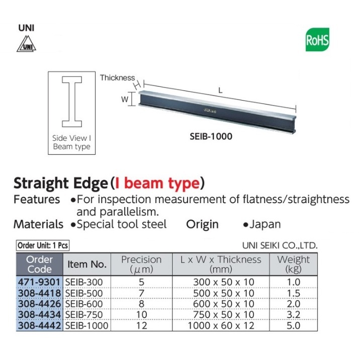 

Uni I Beam Type Straight Edge A grade 1000mm UNI SEIKI SEIB-1000