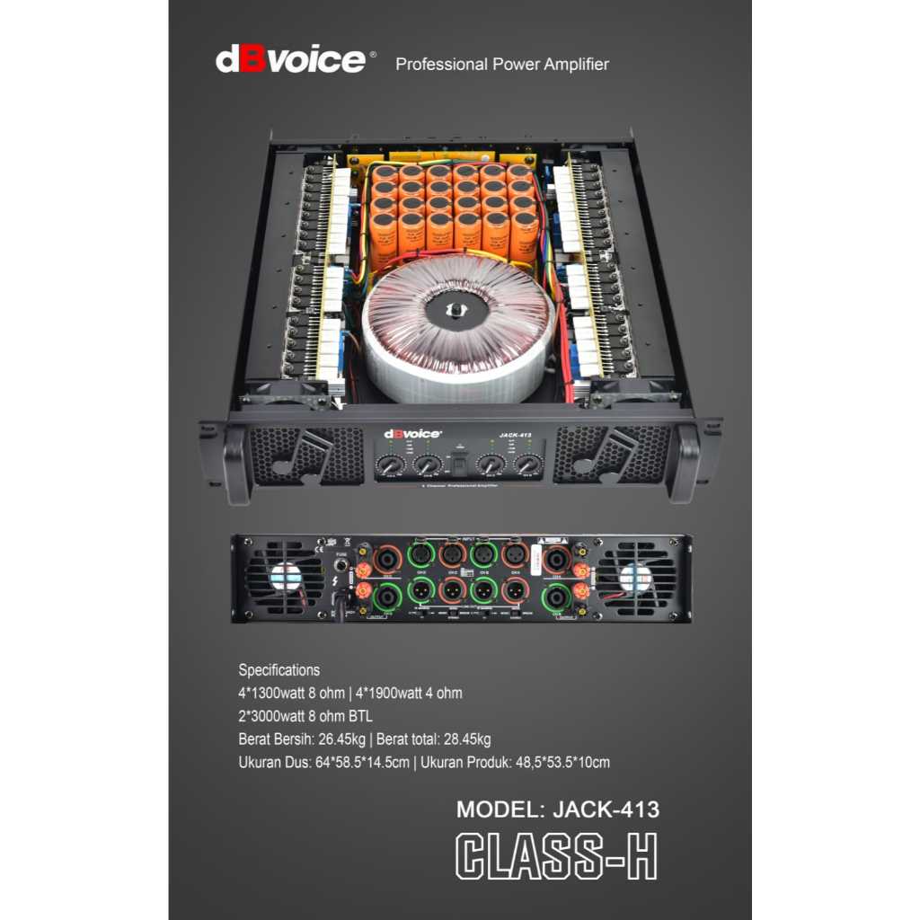 JACK-413 POWER AMPLIFIER CLASS H DBVOICE ORIGINAL / POWER AMPLIFIER 4 CHANNEL CLASS H / JACK413