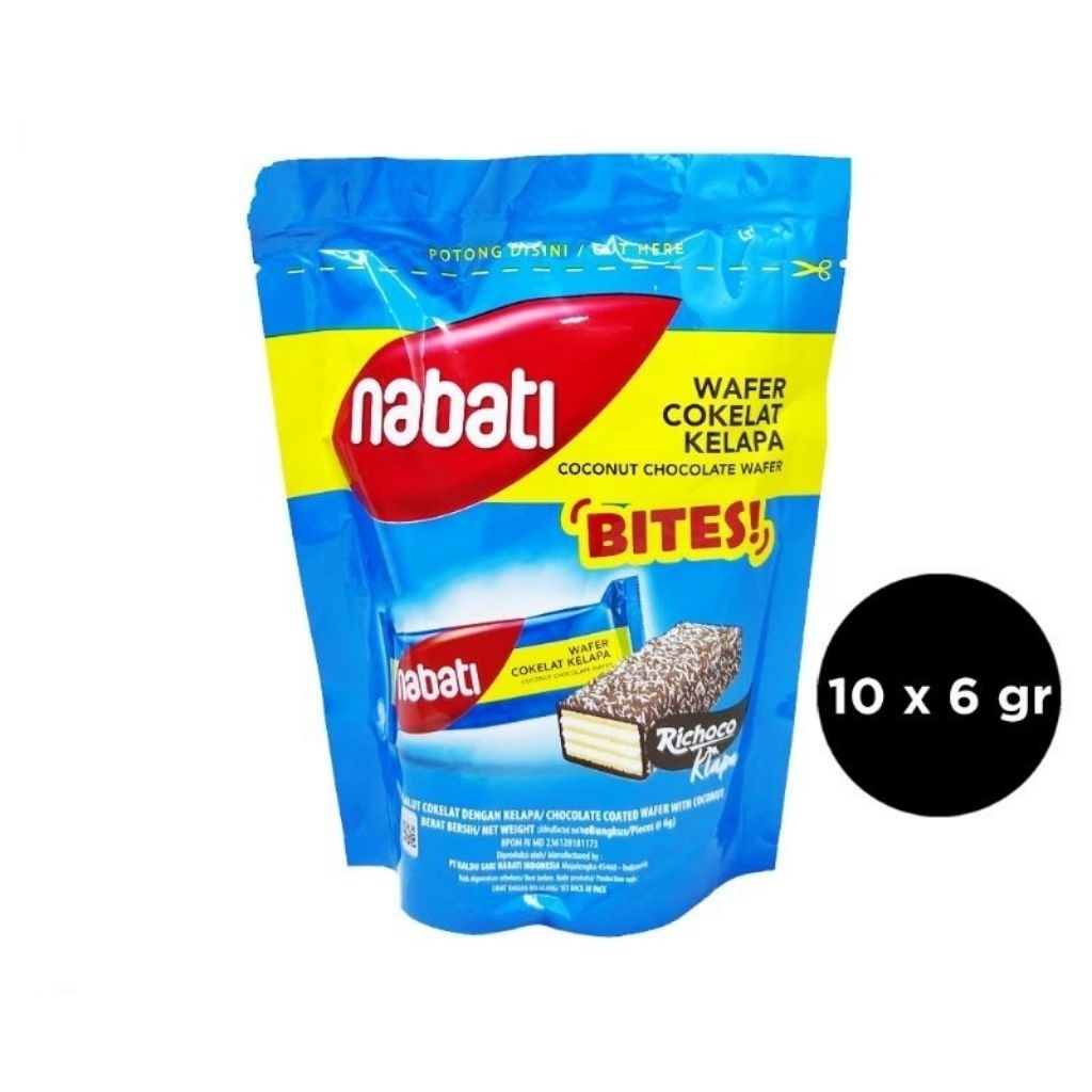 

Nabati Wafer Coklat Kelapa Bites 66gr Pouch (isi 10+1pack)