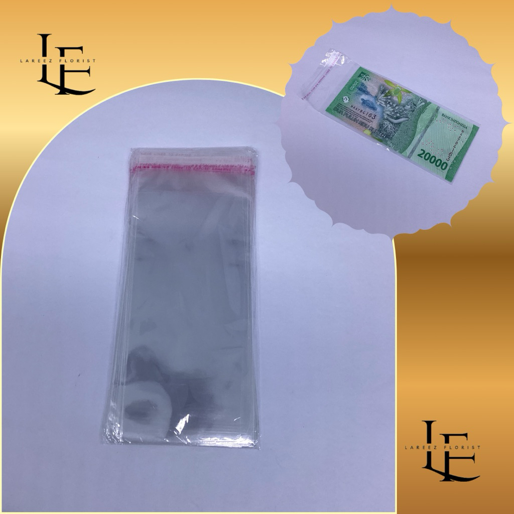 

+-100 / | [Size 7 x 15cm] Plastik Untuk Uang Kertas Money Bouquet Plastic Bucket Bunga Model Lem Perekat