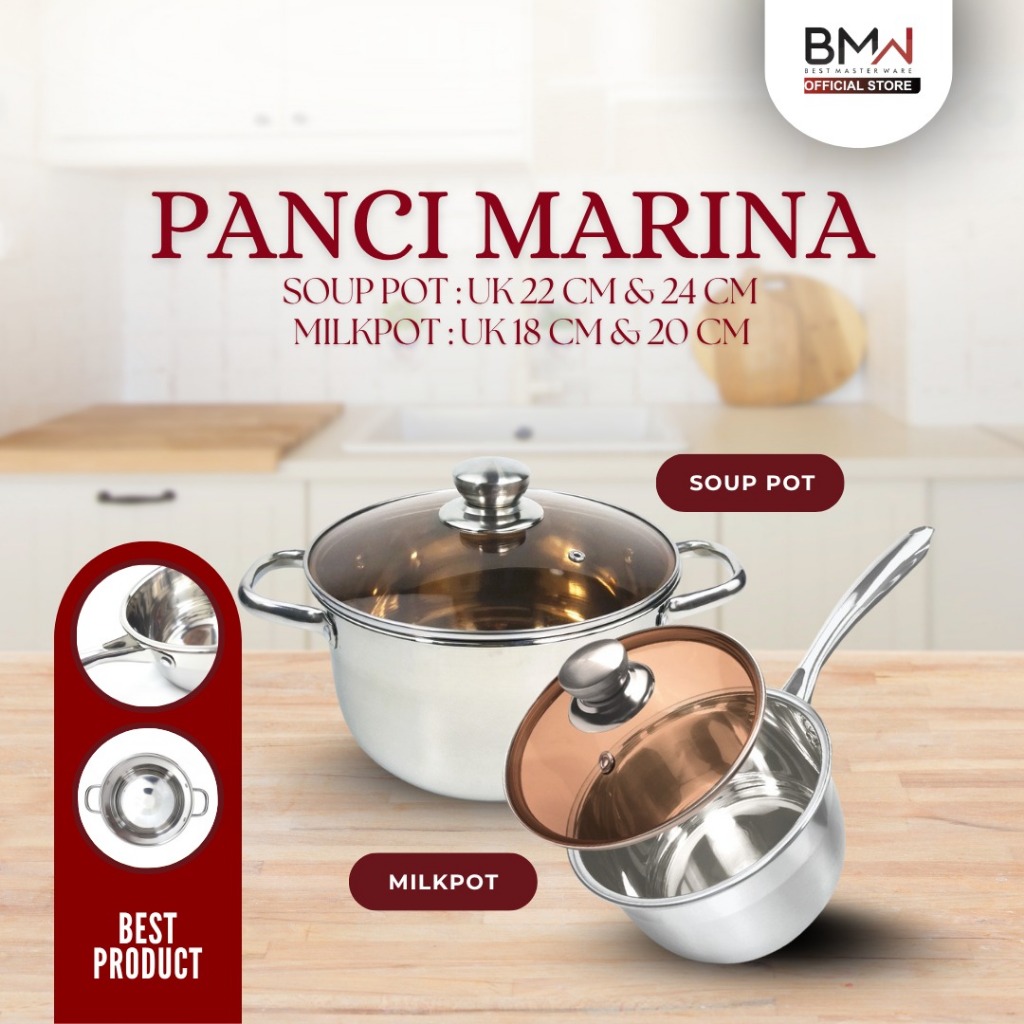 BMW Kitchenware - Panci Sup Stainless Steel Tebal Premium Quality Panci Mie Rebus Gagang Panci Sop P
