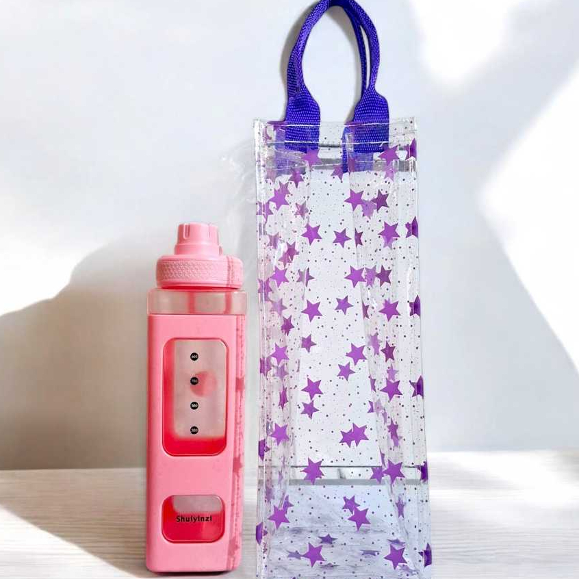 Tas Tumbler Botol 2 Liter Transparan Motif Bintang / Goodie Bag Mika Premium 0.5 / Tas Botol/ ToteBa