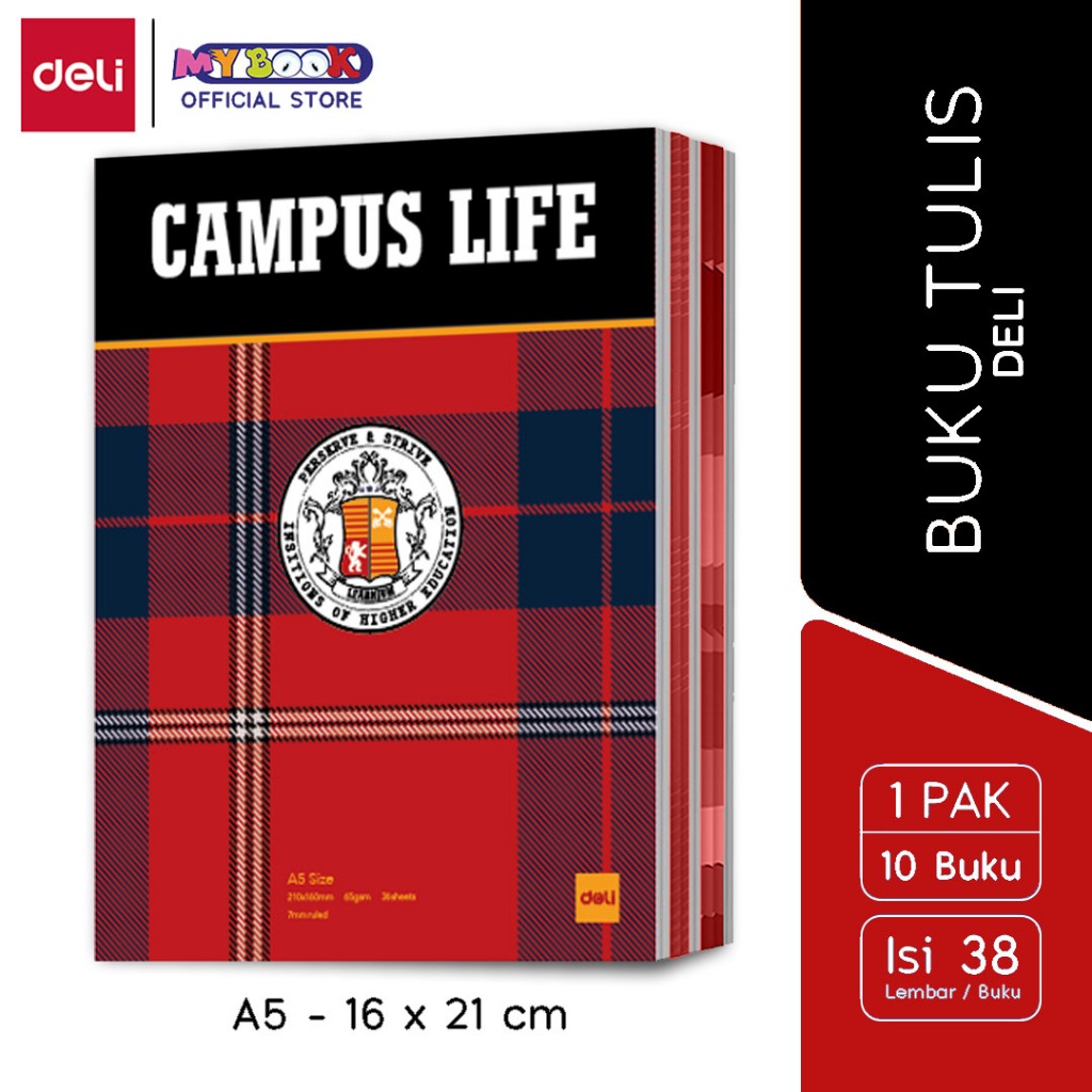 

Deli Buku Tulis Sekolah A5 38 Lembar Campus Life - 10 buku (1 pak)
