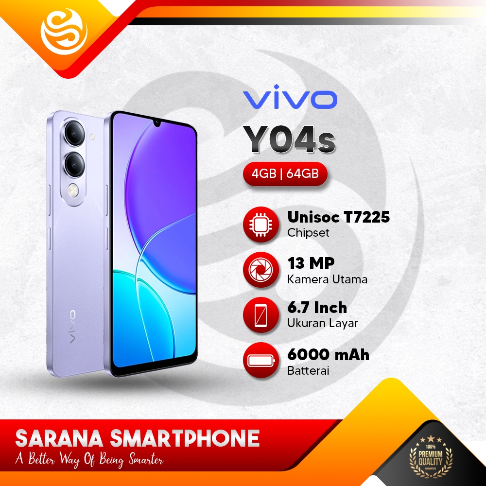 Vivo Y04s (4+4/64GB) | UNISOC T7225 | HP Murah 1jutaan Smartphone Gaming Garansi Resmi