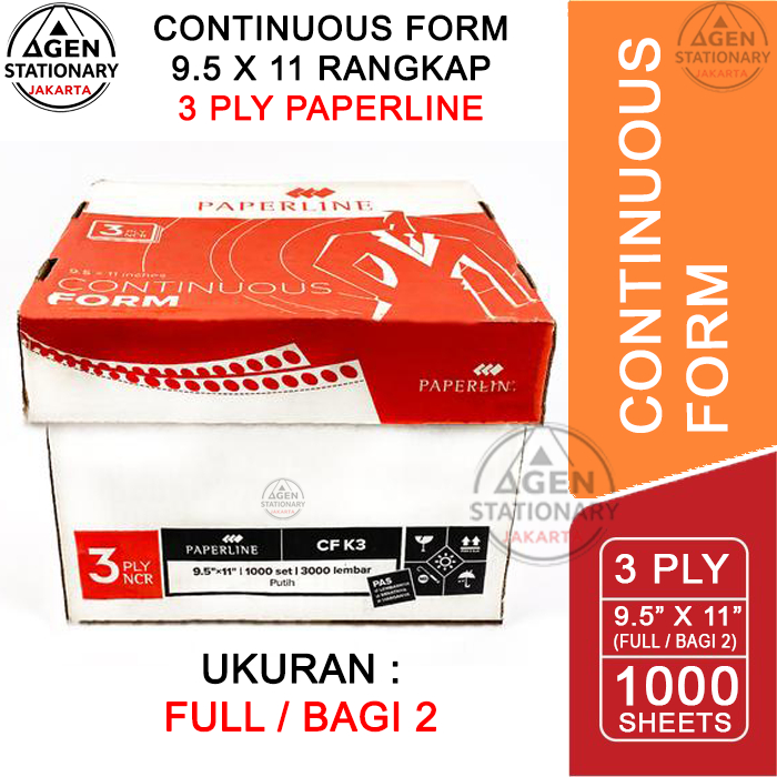 

KERTAS CONTINUOUS FORM PAPERLINE 9.5 X 11 3 PLY FULL BAGI 2 PRS FAKTUR SURAT JALAN HVS RANGKAP 3