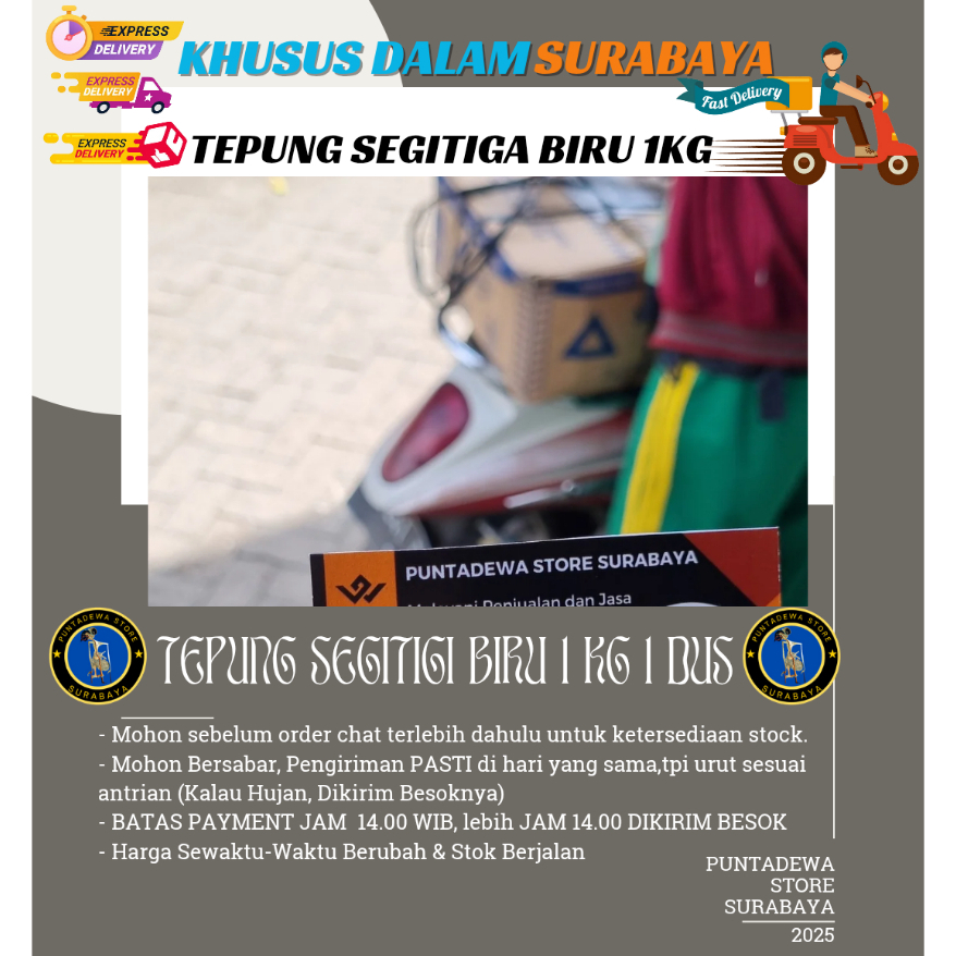 

Tepung Segitiga Biru 1 kg 1 dus (isi 12 Pcs) Khus DalamSurabaya, SIdoarjo & Gresik Instan