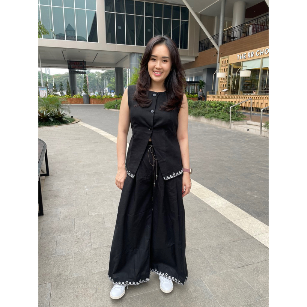 Nineties Studio - Set Boho Vest & Pants with belt / setelan rompi wanita / rompi dan celana / baju k