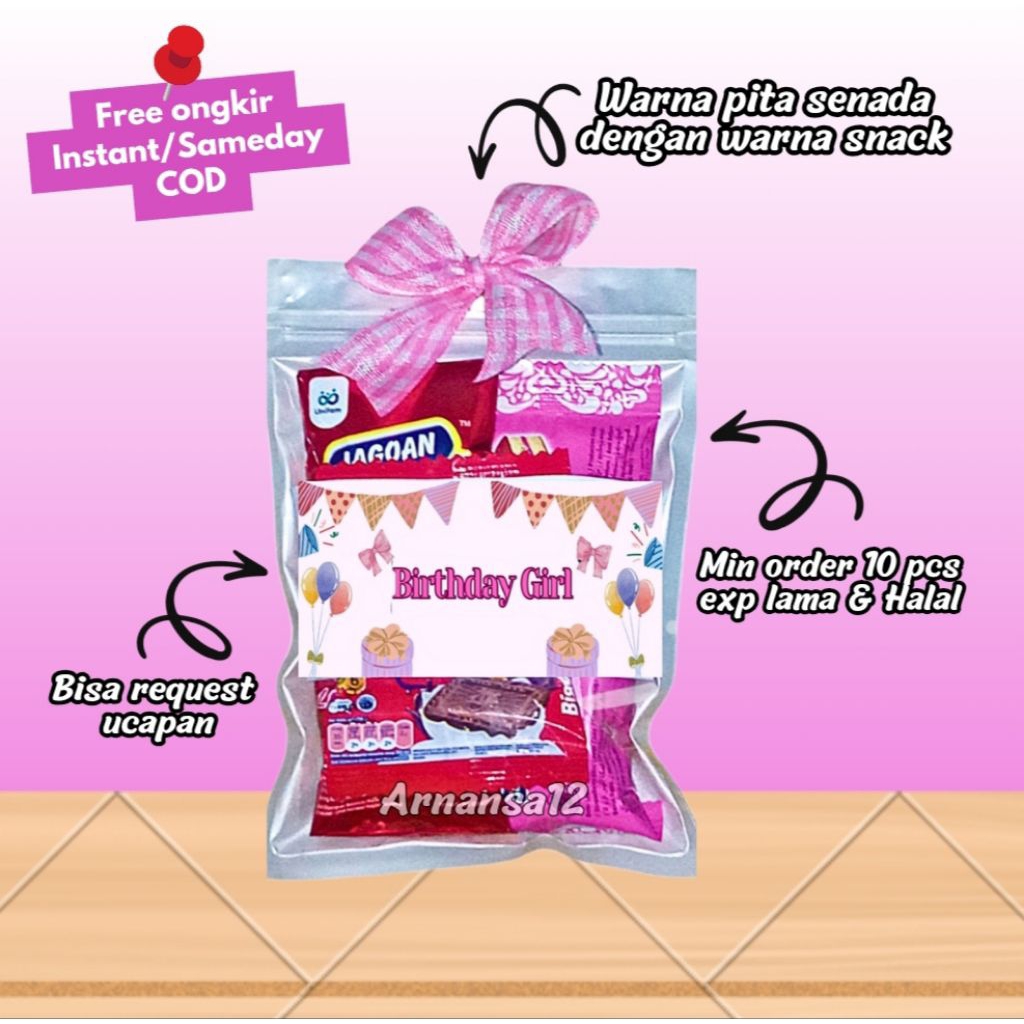 

Mini Gift Snack Ulang tahun Lucu Cocok Untuk Goodie Bag Snack Tema Warna Pink Merah Bisa Custom Ucapan Tema Kemerdekaan 17 Agustus