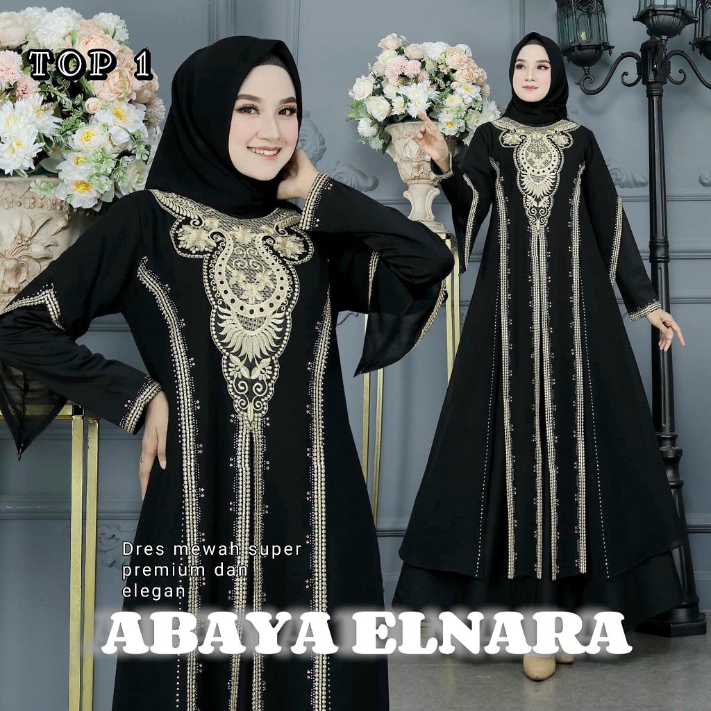Dres Wanita Abaya Elnara Dres wanita Kekinian Dres wanita Korean style Dres Hitam Fashion Muslimah