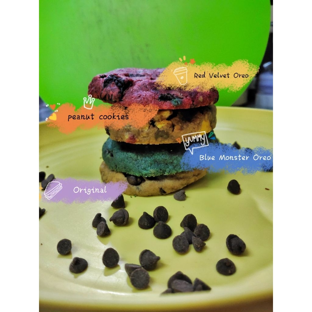 

Soft Cookies Premium Homemade | Isi 4 pcs | Red Velvet, Blue Monster, Peanut, Original