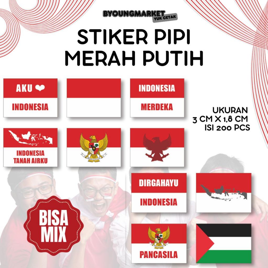 

(Isi 200 Pcs) Stiker Pipi Bendera Merah Putih Chromo l Kemerdekaan HUT Republik Indonesia 17 Agustus I Stiker Pipi murah