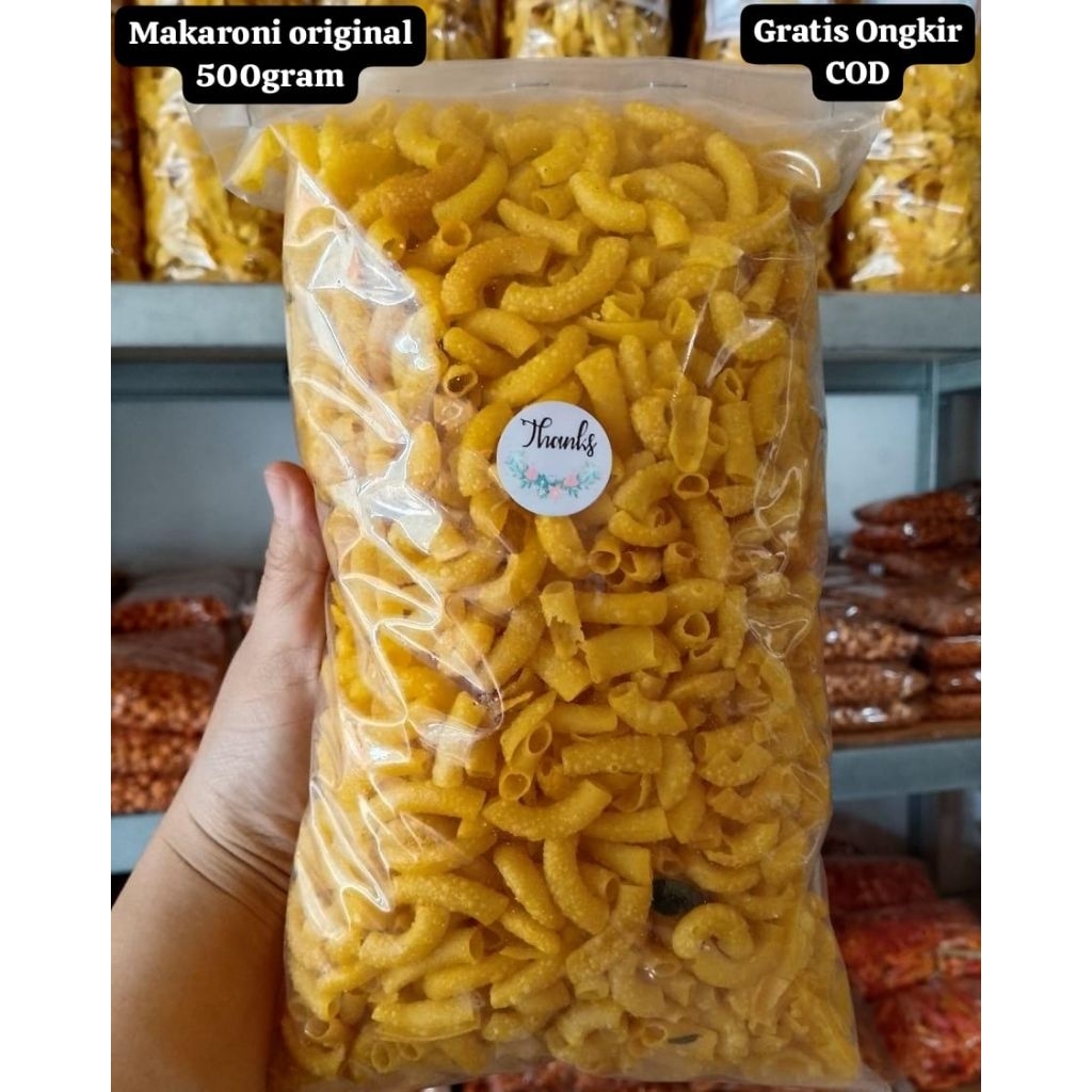 

Makaroni original 500gram keripik kriuk renyah, gratis packing babblewarp cemilan makanan ringan Bandung