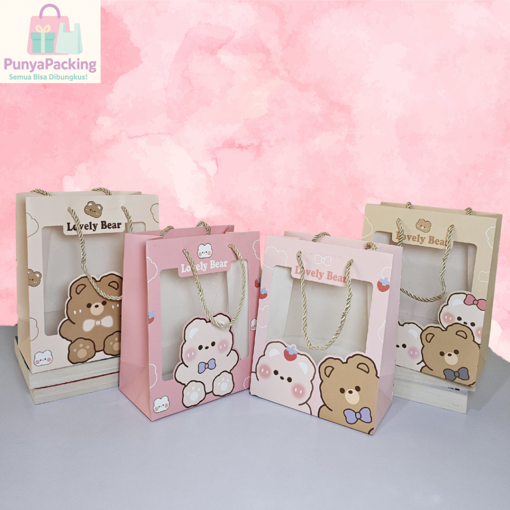 

Paper Bag/Kantong/Tas Elegan Premium Mewah Motif Beruang Tembus Pandang Untuk Hadiah/Ulang Tahun