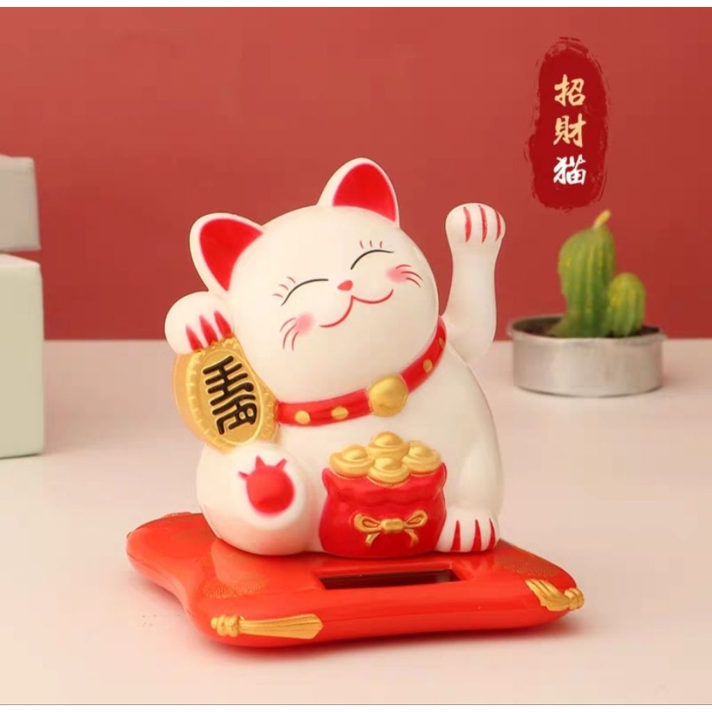 Lucky Cat jumbo, patung kucing keberuntungan, kucing hoki, hiasan dashboard mobil solar, kucing sola