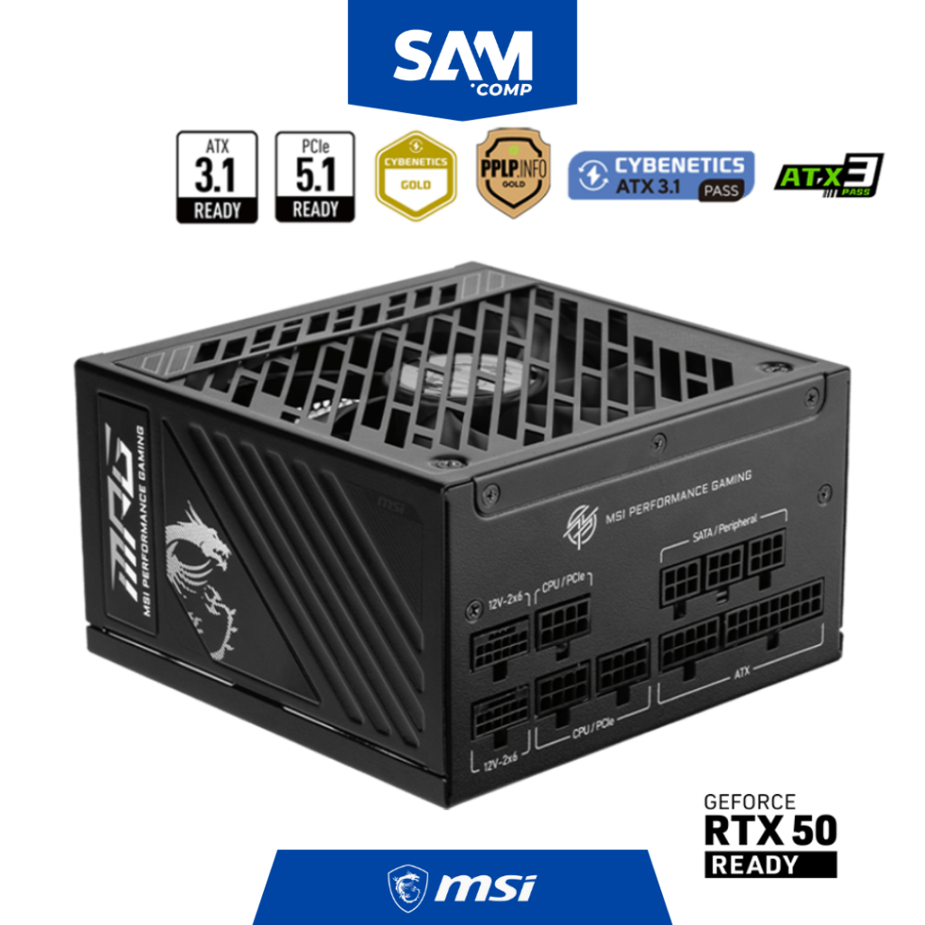 MSI MPG A1250GS PCIE5 1250W ATX 3.1 Power Supply PCIe 5.1 Ready Gaming