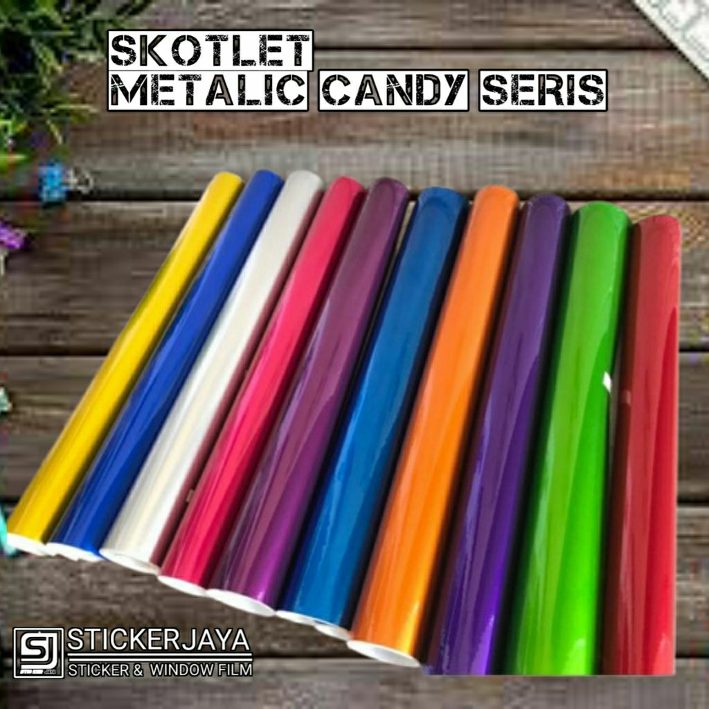 Stiker Skotlet Metalik Candy Glossy Wrapping Body Motor Pilihan Warna Biru Hijau Pink Ungu Silver