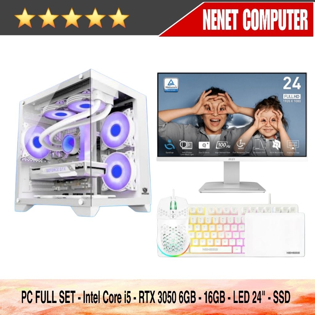 PC Gaming Lengkap Intel Core i5 10400f | RTX 3050 6GB | 16GB | LED 24inch | Rakitan Gaming PC